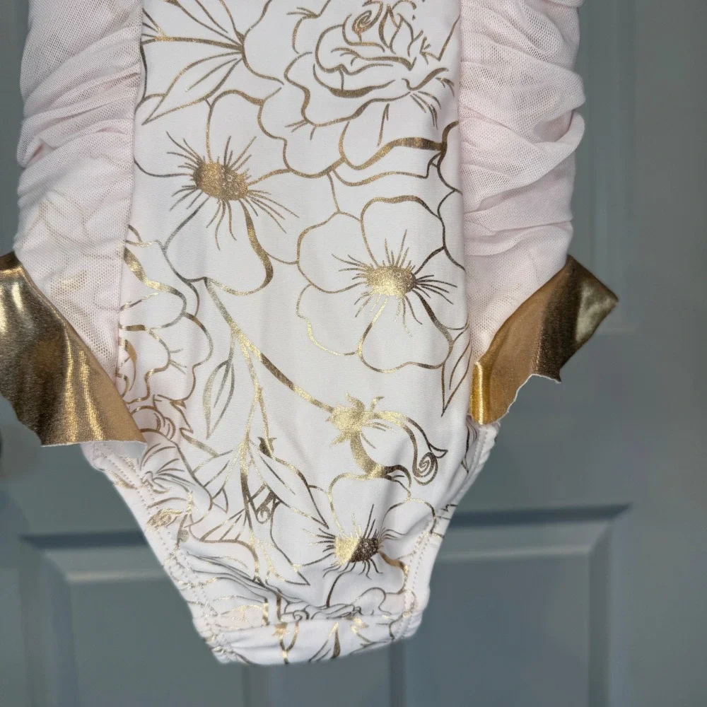Disney Princess Rapunzel‎ Swimsuit Pink Gold Ruffle One Piece Girls Size 3